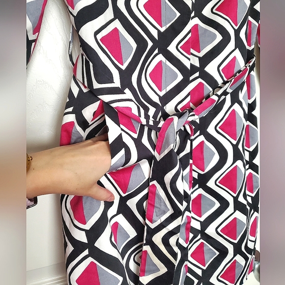 Chapter One printed belted jacket cotton 3/4 sleeve black white pink 4 xs small - Picture 5 of 12